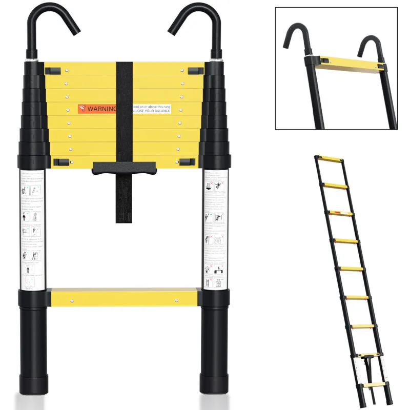 Hengda - Scala telescopica 2,6 m scarico lento + gancio scala in alluminio scala estraibile scala allungabile allungabile