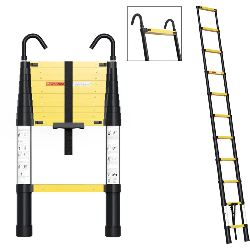 Hengda - Scala telescopica 3,2 m scarico lento + scaletta in alluminio con gancio scala estraibile scala allungabile allungabile