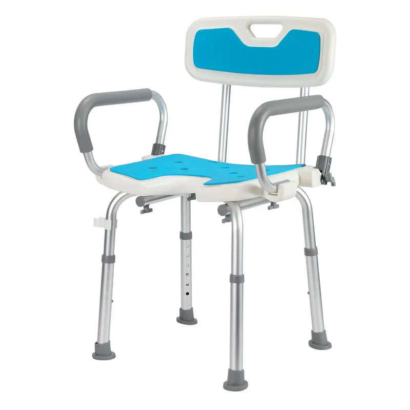 Sedile per doccia regolabile in altezza sgabello per doccia antiscivolo carico massimo 136 Kg alu hdpe bianco Blu Bracciolo reversibile - Hengda