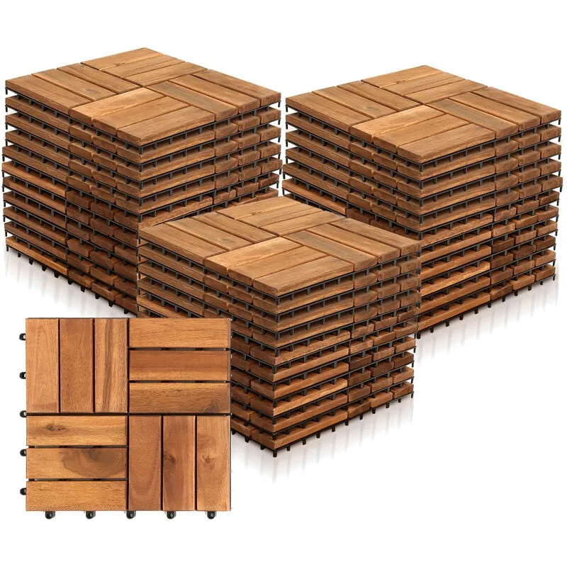 Hengda - Set di 33 Piastrelle in Legno per 3 m². Piastrelle in Legno di Acacia. Piastrelle con 12 doghe per Giardino. terrazza. Balcone. Pavimento