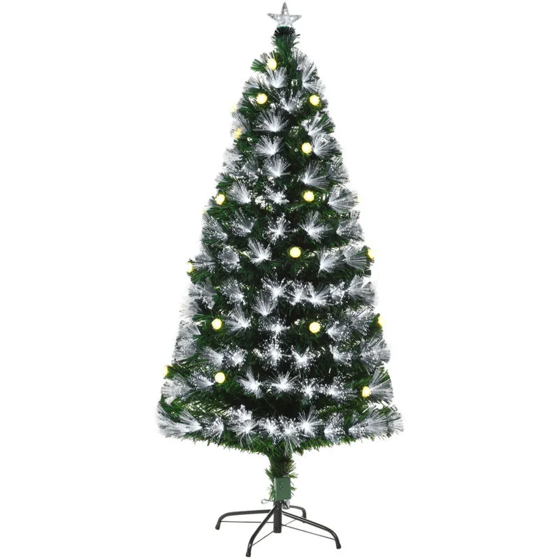 Albero di Natale Pino Artificiale 150cm con Rami 180 Luci e Fibre Ottiche - Homcom