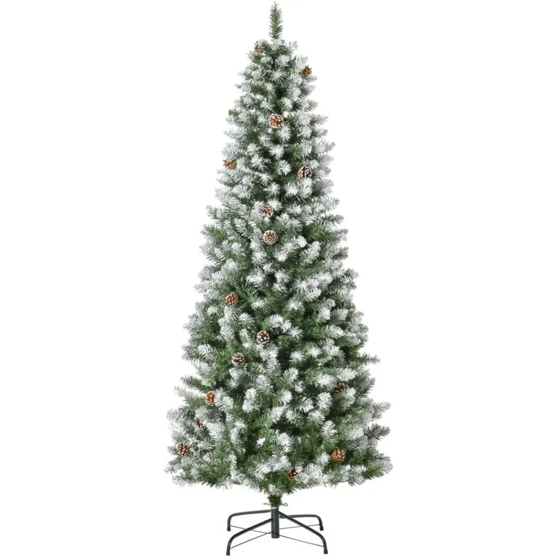 Albero di Natale 180 cm Innevato con 630 Rami e 37 Pigne Verde Bianco - Homcom