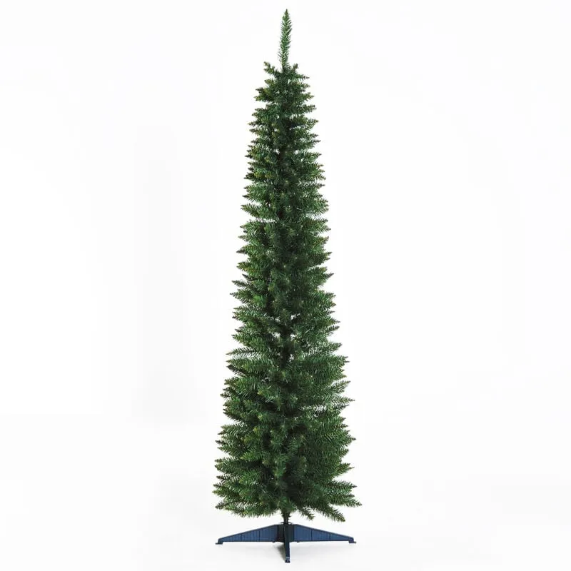 Homcom - Albero di Natale Artificiale Slim 180cm Piedini in Metallo 390 Rami Verde