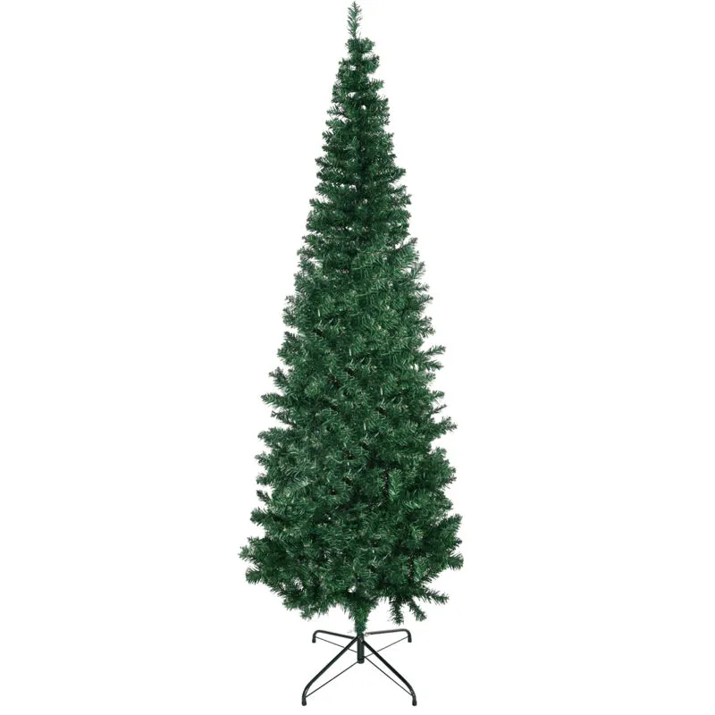 Albero di Natale Artificiale Slim 210cm Base in Metallo 631 Rami Verde - Homcom