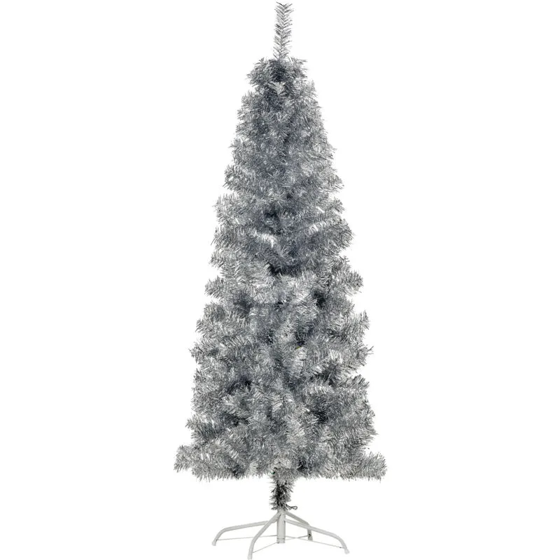 Homcom - Albero di Natale Argentato Alto 150cm con 408 Rami e Base Rimovibile