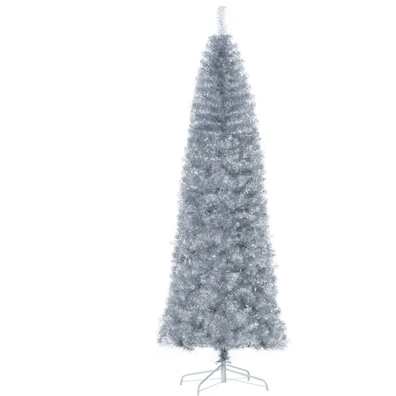 Albero di Natale Argentato Alto 210cm con 818 Rami e Base Rimovibile - Homcom