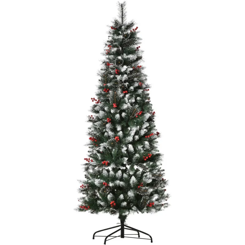 Albero di Natale 180cm con 539 Rami Innevati Bacche Rosse Base Rimovibile - Homcom