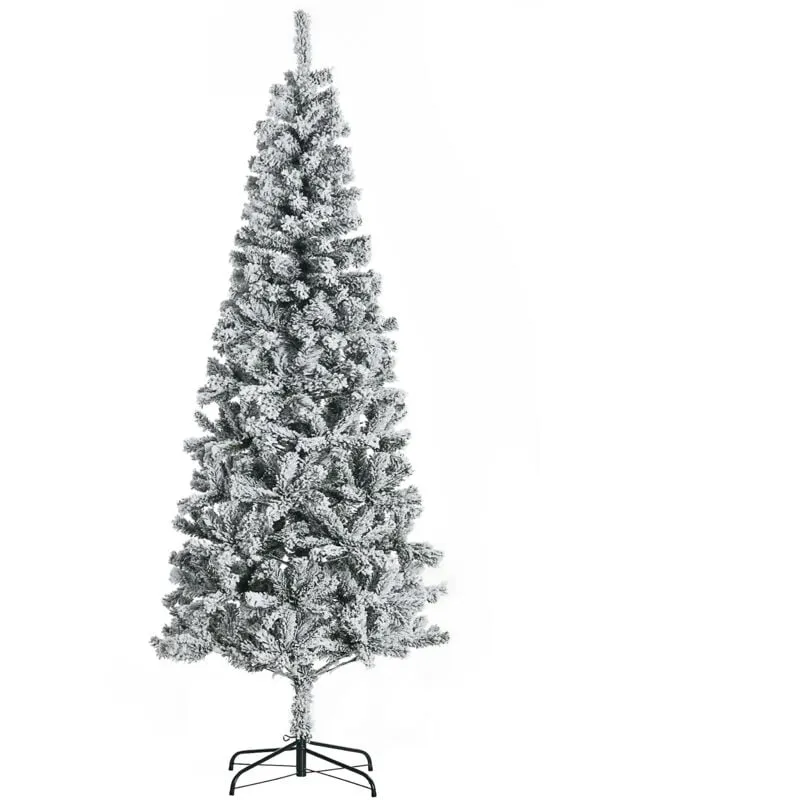 Albero di Natale Artificiale Slim Innevato Base in Metallo 631 Rami Verde - Homcom