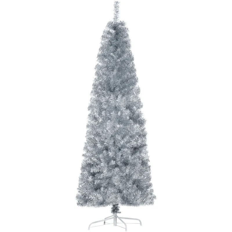 Albero di Natale Argentato Alto 180cm con 618 Rami e Base Rimovibile - Homcom