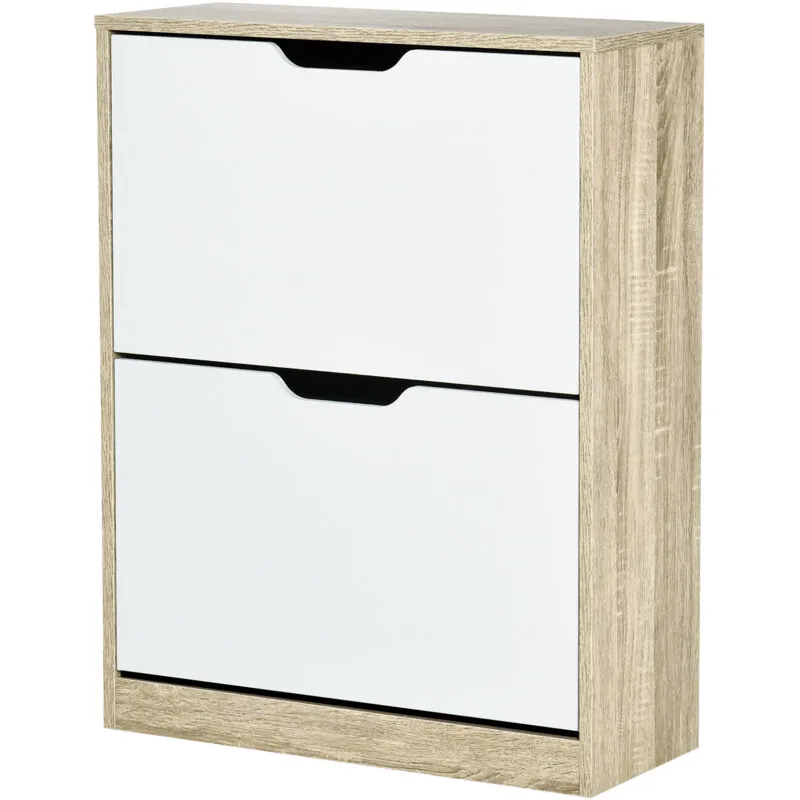 Homcom - Mobile Scarpiera Slim 2 Cassetti per 8 Paia di Scarpe Legno e Bianco