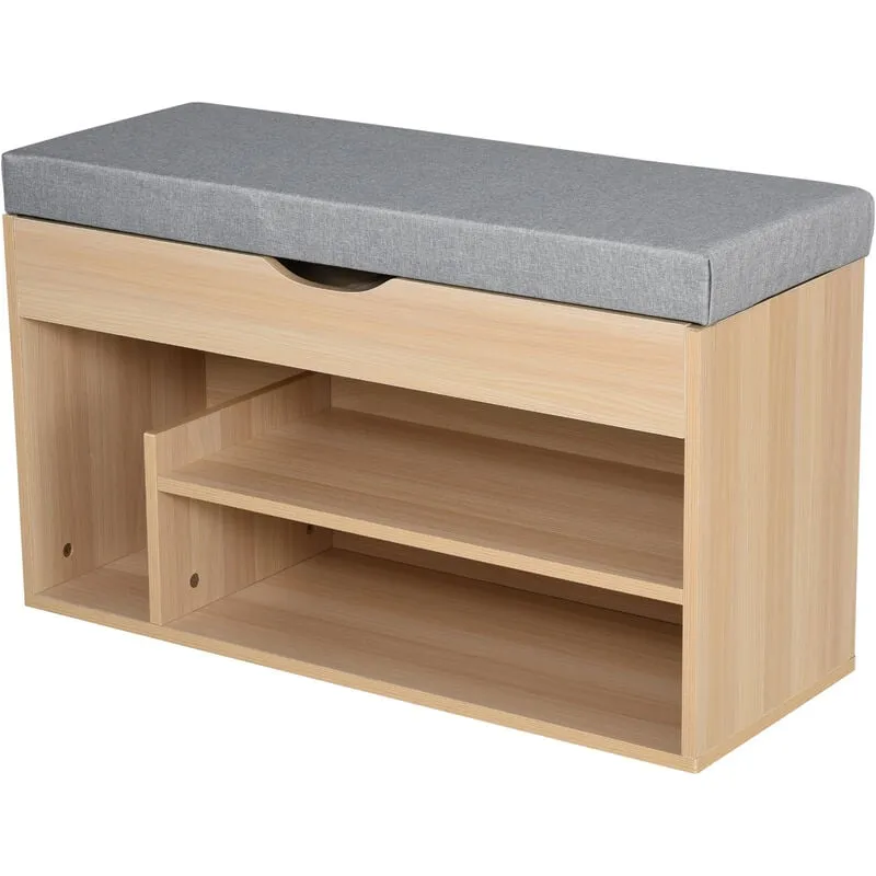 Scarpiera 2 in 1, Panca in Legno con Scomparto Nascosto, 80 x 30 x 48cm - Homcom