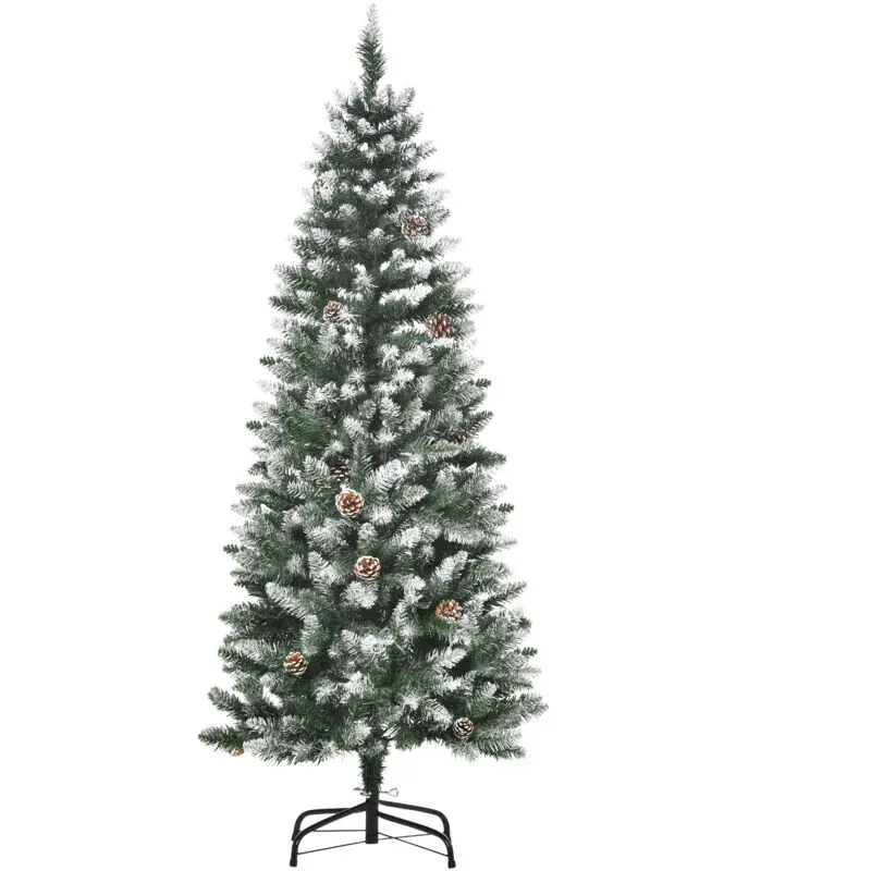 Homcom - Albero di Natale da 150cm Innevato 464 Rami e 28 Pigne Verde e Bianco