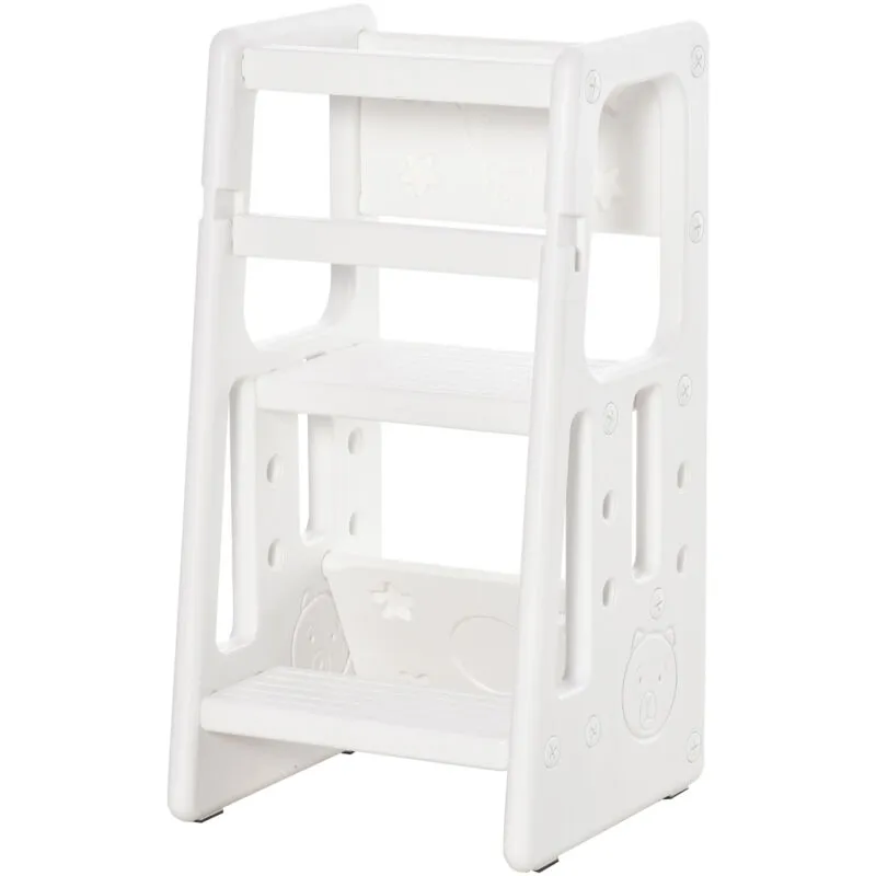 Homcom - Torre Montessoriana per Bambini 3 Altezze Regolabili 47x47x90cm Bianco