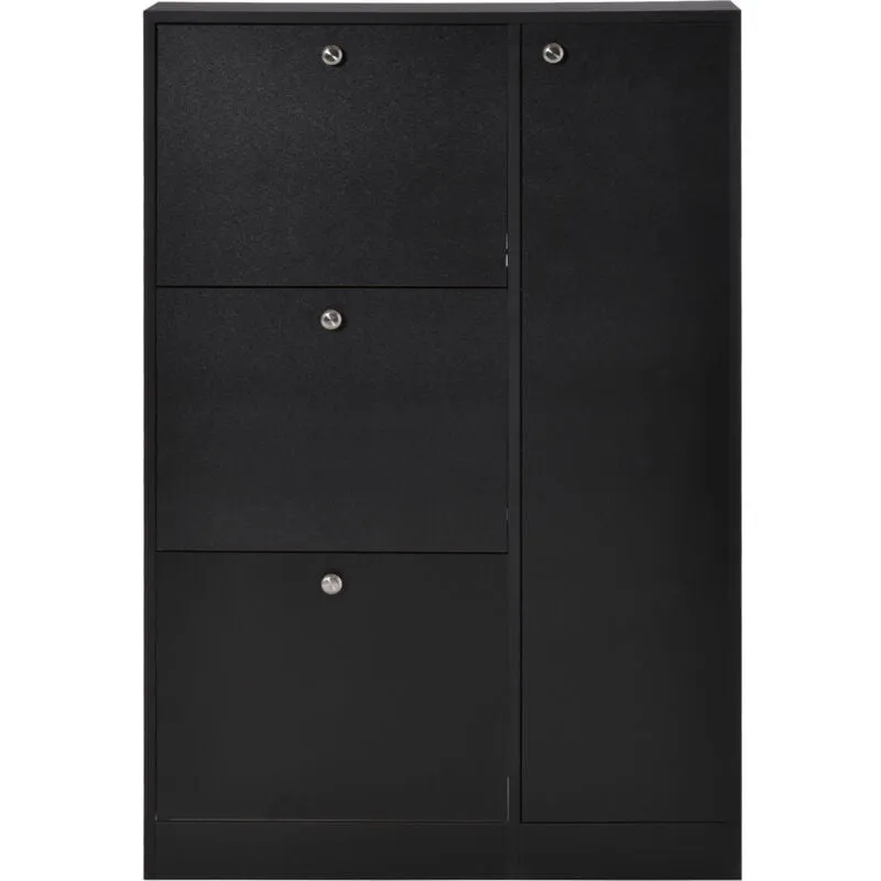 Mobile Scarpiera Salvaspazio 3 Ante e Armadietto Legno 80x24x120cm Nero - Homcom