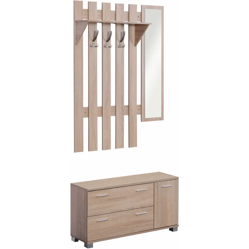 Appendiabiti Set Arredo con Specchio e Scarpiera 3 in 1 da Ingresso - Homcom