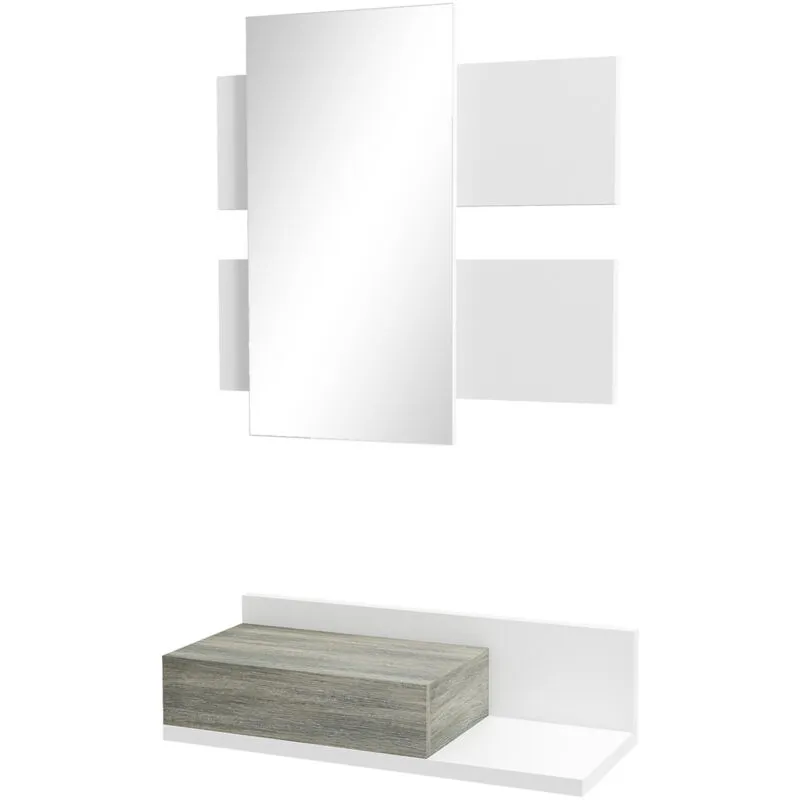 Set da Ingresso 2 in 1 con Specchio e Cassetto Grigio Bianco - Homcom