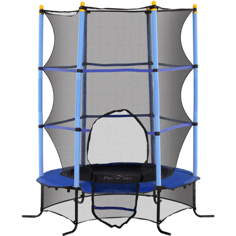 Tappeto Elastico Bambini 3-10 Anni Ø1.6x1.9 m con Rete di Sicurezza Blu - Homcom