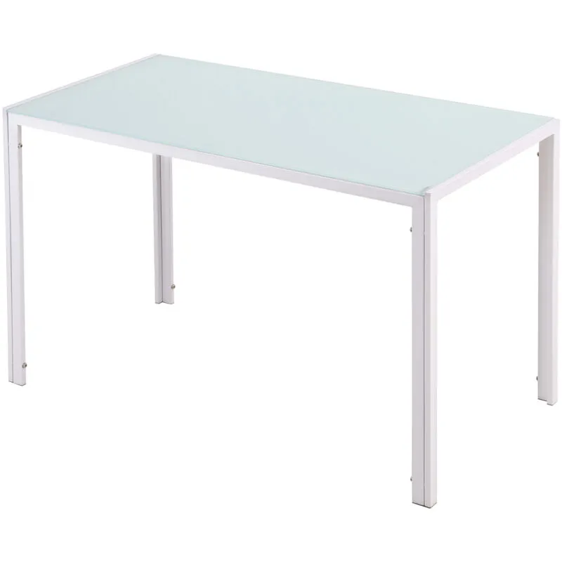 Tavolo da Pranzo Moderno Rettangolare Metallo e Vetro 120x60x75cm Bianco - Homcom