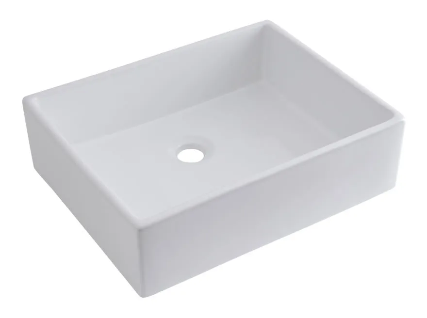 Hudson Reed - Haldon Lavabo d'Appoggio Rettangolare per Bagni - Lavandino Bagno con Design Moderno - Ceramica Bianca - Senza Fori per la Rubinetteria