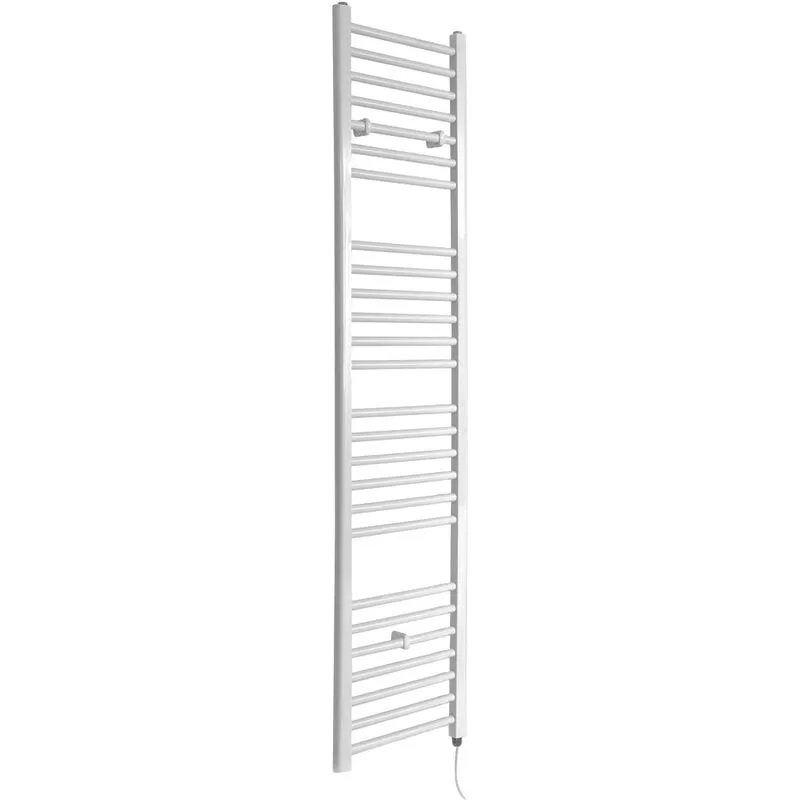 Hudson Reed - Ive Scaldasalviette Elettrico Piatto di Design Verticale - Termoarredo Bagno a Scaletta Moderno - Acciaio Bianco - 800W - 1800 x 400mm