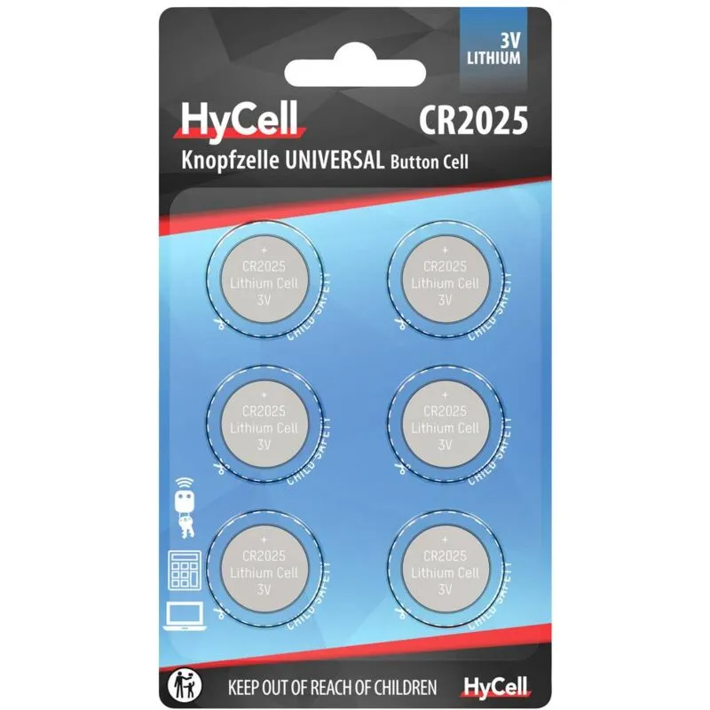 Hycell - Batteria a bottone cr 2025 3 v 6 pz. 140 mAh Litio CR2025