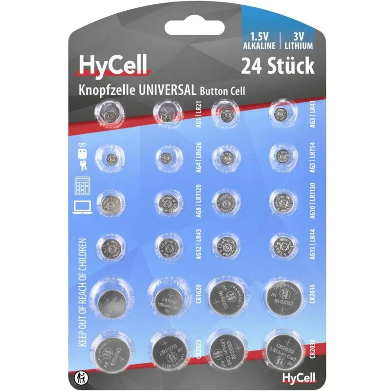 HyCell Kit batterie a bottone a seconda 2x ag 1, ag 3, ag 4, ag 5, ag 8, ag 10, ag 12, ag 13, nonché ogni 2 x cr 1620,