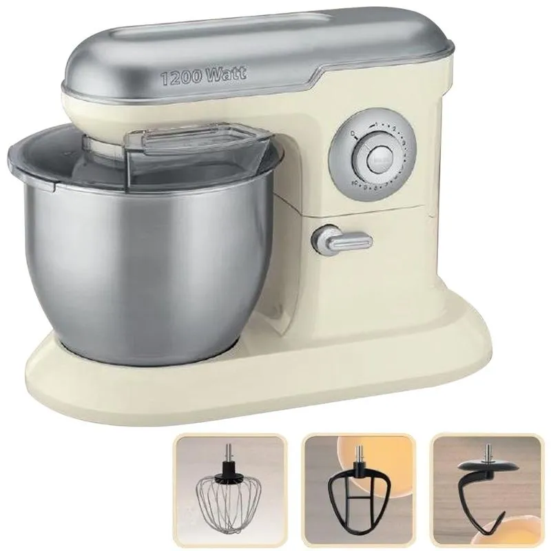  - Impastatrice Planetaria Ciotola Acciaio Inox 6,5L Impastatore Robot 1200W Crema