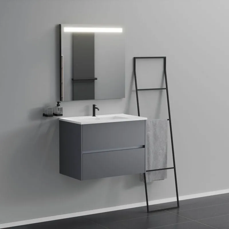 Inda - Mobile bagno 2 cassetti L.80 con lavabo specchio