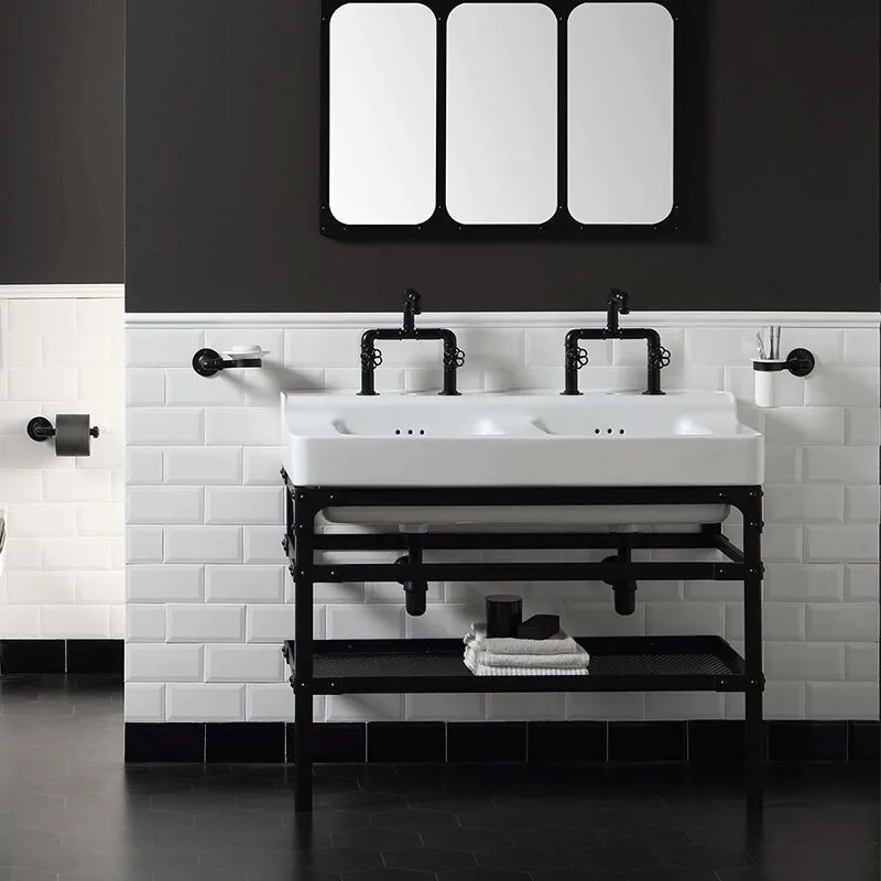 Industrialis - lavabo in ceramica bianco retro - Lavabi - 110x50x27CM