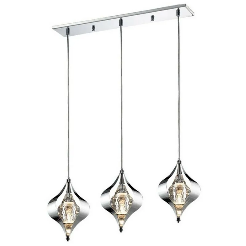 Diyas - Inspired Amano - Sospensione a Soffitto Linea 3 Luci Cromo Lucido, Cristallo