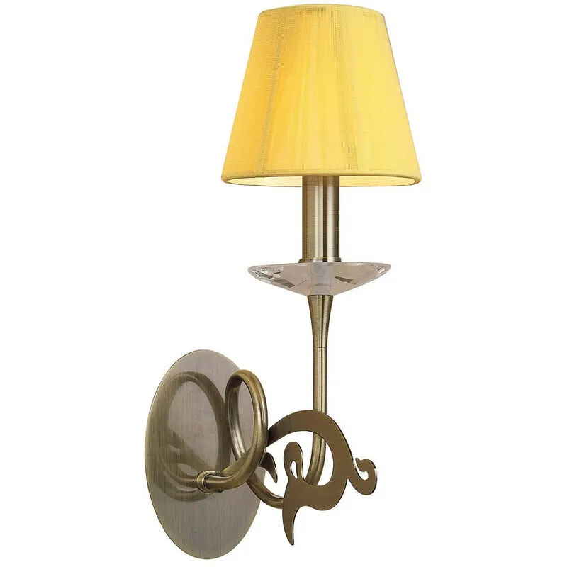 Diyas - Inspired Mantra Acanto Lampada da parete accesa 1 luce E14, ottone anticato con paralume crema ambra