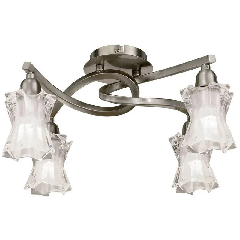 Diyas - Inspired Mantra Alaska Plafoniera 4 Luci L1/SGU10, Nichel Satinato, Lampade cfl incluse