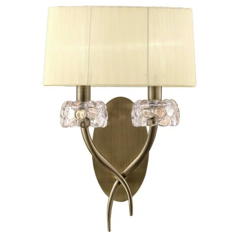 Diyas - Inspired Mantra - Loewe - Lampada da parete Switched 2 luci E14, ottone antico con paralume crema