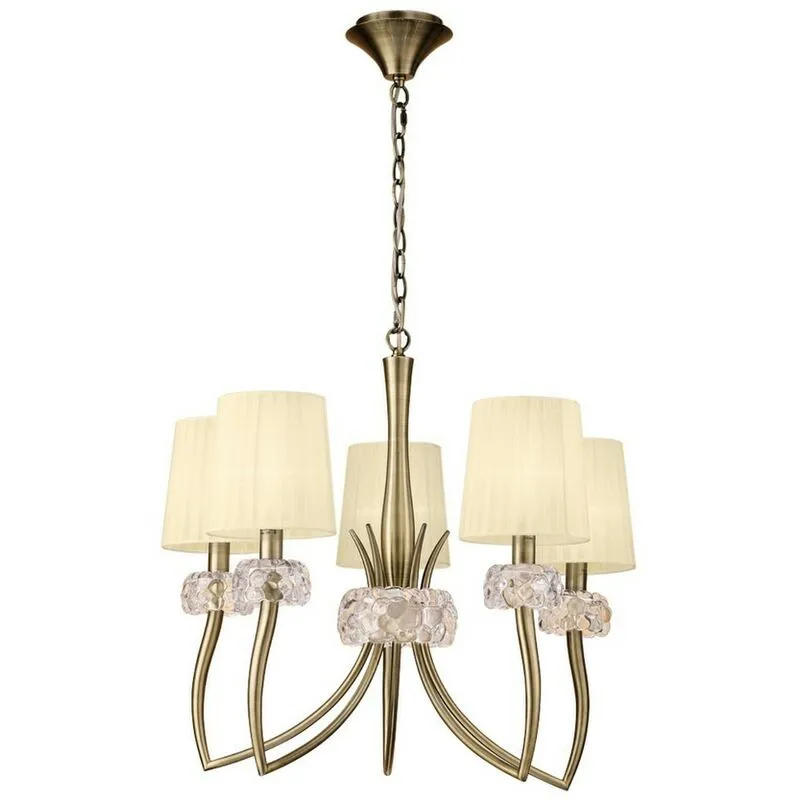 Diyas - Inspired Mantra - Loewe - Sospensione a soffitto a 5 luci E14, ottone antico con sfumature crema