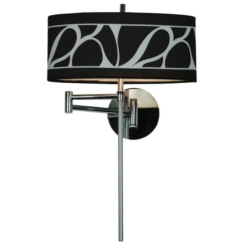 Diyas - Inspired Mantra Manhattan Lampada da parete 1 luce E14 con braccio flessibile, cromo lucido/vetro satinato con paralume fantasia nero