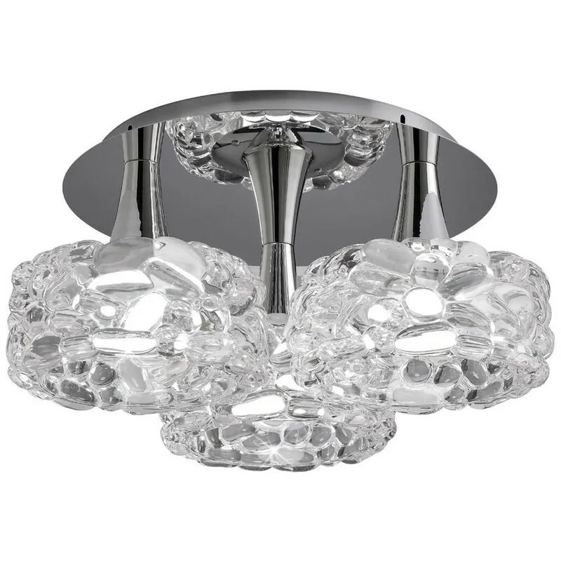 Diyas - Inspired Mantra - O2 - Flush Cluster a Soffitto 3 Luci E27 Large, Cromo Lucido