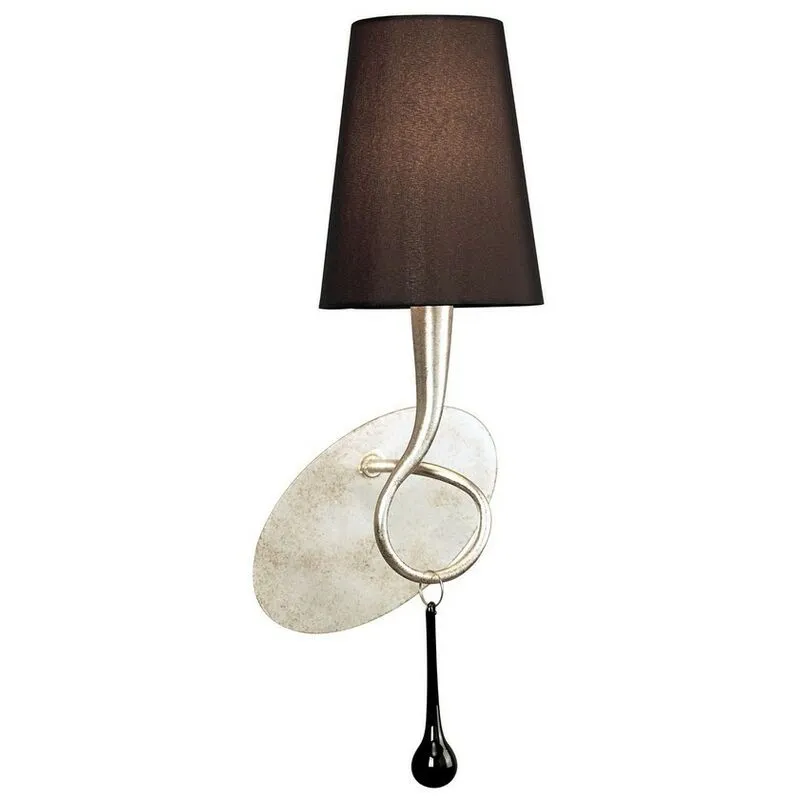 Inspired Mantra - Paola - Lampada da parete Switched 1 luce E14, verniciata argento con paralume nero e goccioline in vetro nero