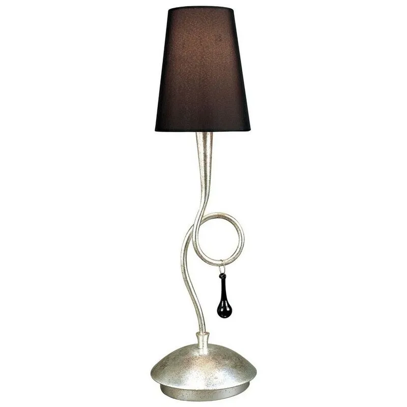 Inspired Mantra - Paola - Lampada da tavolo 1 luce E14, verniciata argento con paralume nero e goccioline in vetro nero