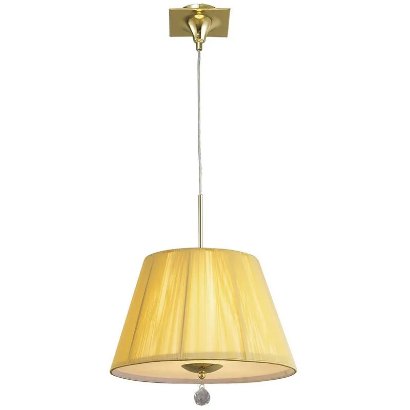 Inspired Mantra Siena Pendente Rotondo 1 Luce E27, In Ottone Lucido Con Paralume Crema Ambra E Cristallo Trasparente