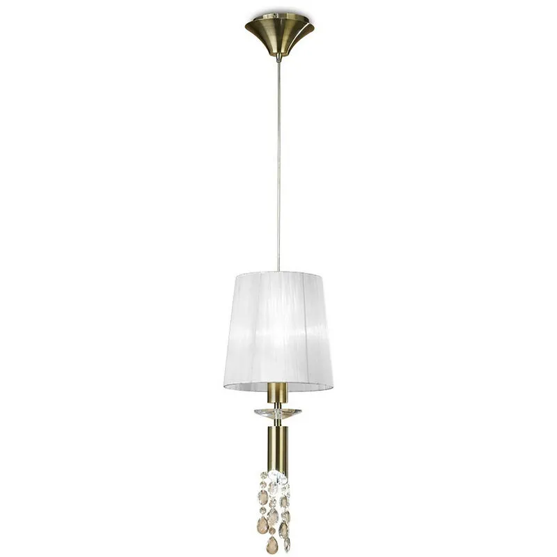 Diyas - Inspired Mantra Tiffany Pendente 1+1 Luce E27+G9, Ottone Anticato Con Paralume Bianco e Cristallo Trasparente