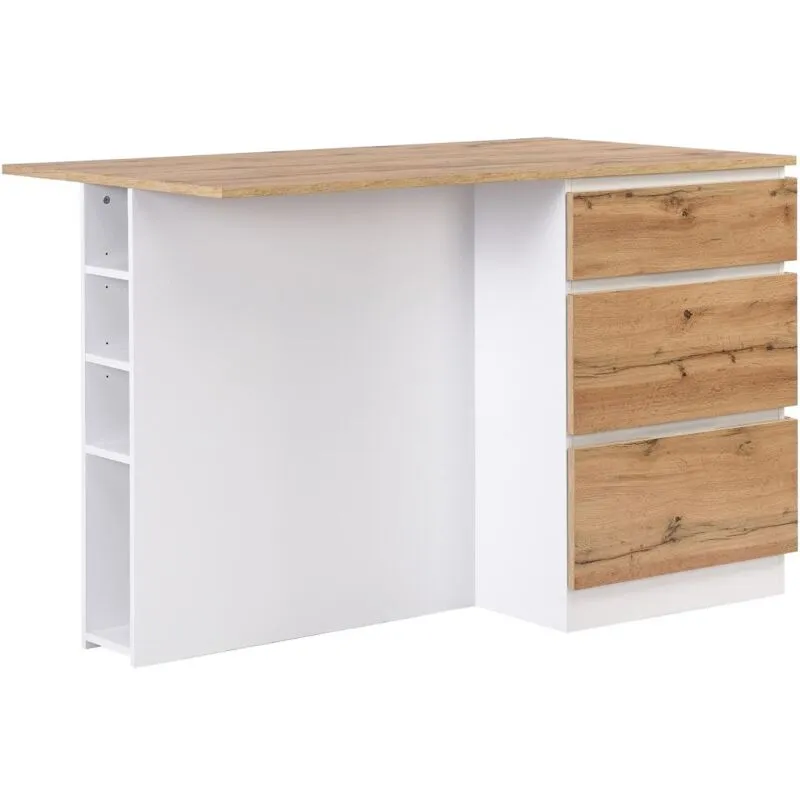 Vente-unique - Isola centrale da cucina con 6 cassetti e 4 nicchie in mdf Naturale chiaro e Bianco - pomarela