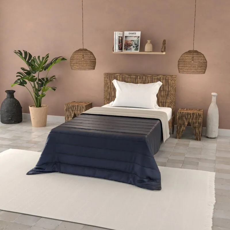 Italian Bed Linen Trapuntino estivo BASIC tinta unita, microfibra, Blu Scuro/grigio Chiaro, Piazza e mezza 200x240cm