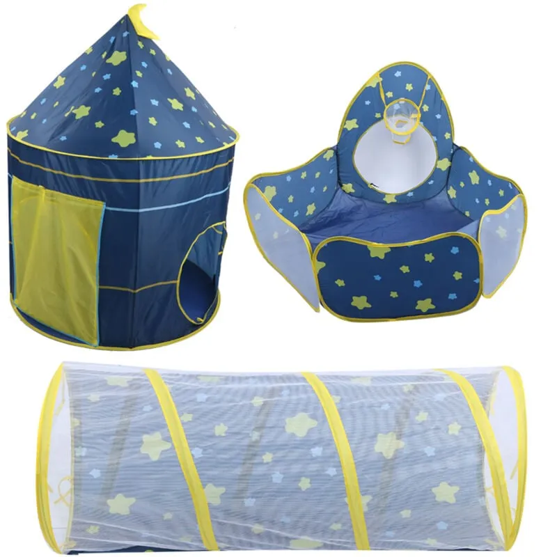 Tenda per bambini 3 in 1, piscina di palline, tunnel strisciante, cielo stellato, tenda da gioco per bambini - Jeffergarden