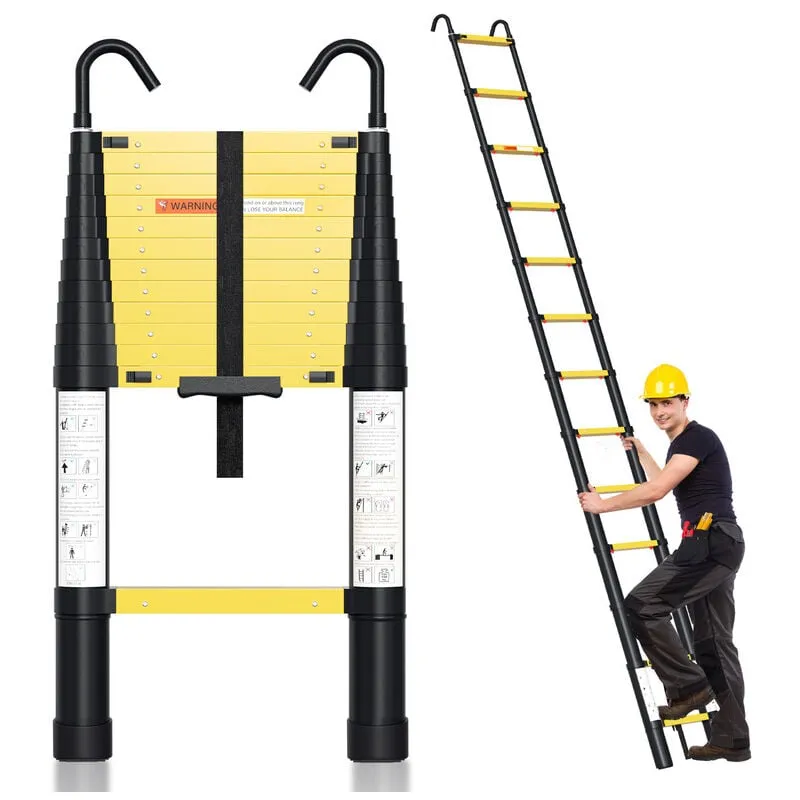 Jopassy - Scala telescopica fino a 150 kg Stabile scaletta multifunzione in alluminio 3,8 m Nera