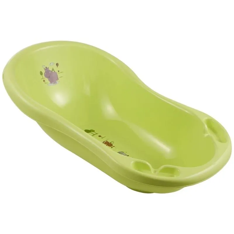 Vaschetta da Bagno Ergonomica 'Ippopotamo' con Tappo, Per Bimbi da 0 a 12 Mesi circa, 84 cm, Maria, Verde - 