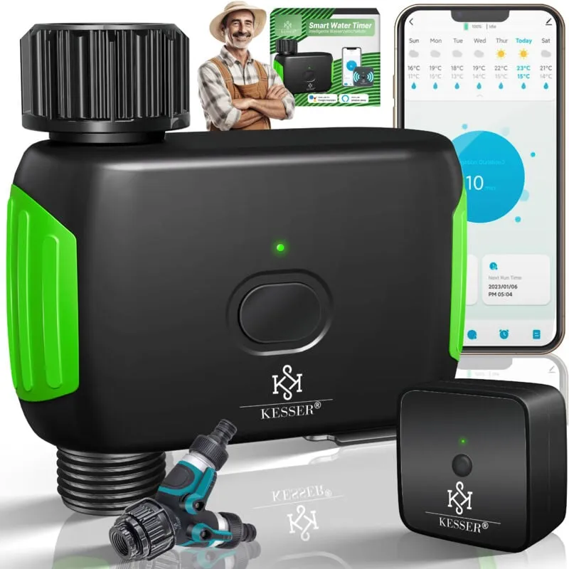 Kesser® Controllo dell'irrigazione con wlan Wifi Computer di irrigazione per giardino e balcone App di irrigazione automatica e controllo vocale Verde