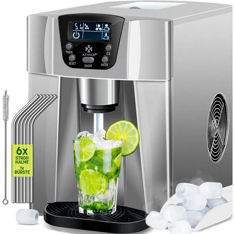 Kesser - Ice Cube Maker Macchina per cubetti di ghiaccio in acciaio inox 100W Ice Maker 12 kg 24 h 2 formati di cubetti preparazione in 6 minuti