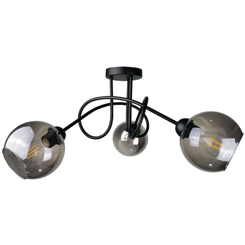 Keter Lighting - 1274 Plafoniera a semi-incasso ad anello multibraccio nera, 70 cm, 3x E27