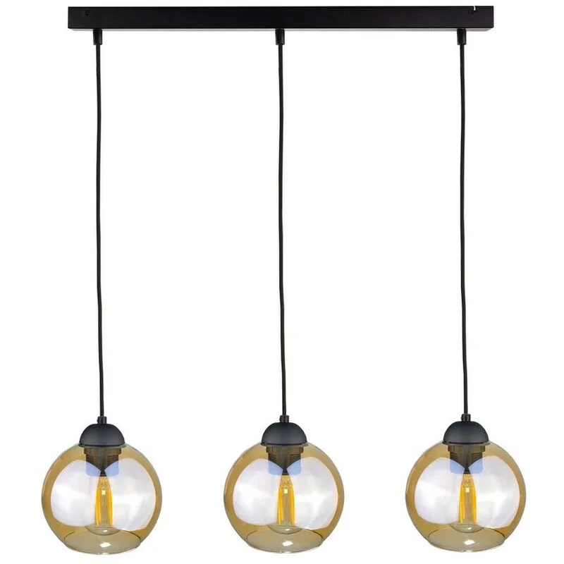 Keter Lighting - 1966 Lampada da soffitto a sospensione Ambre Bar nera, 60 cm, 3x E27