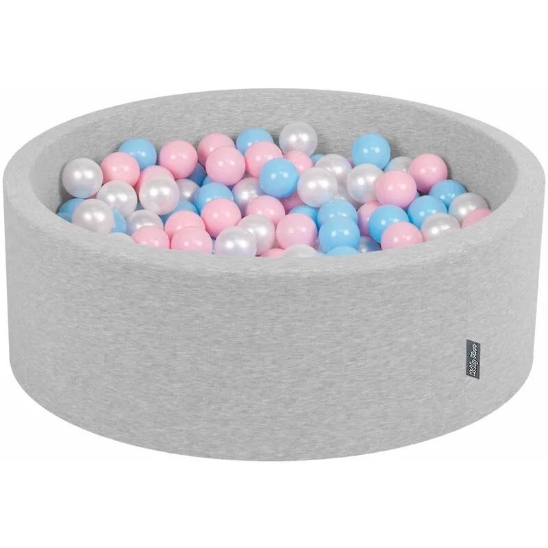 Kiddymoon - 90X30cm/200 Palline ∅ 7CM Piscina Di Palline Colorate Per Bambini Tondo Fabbricato In eu, Grigio Ch:Azzurro/Rosa Ch/Perla - grigio